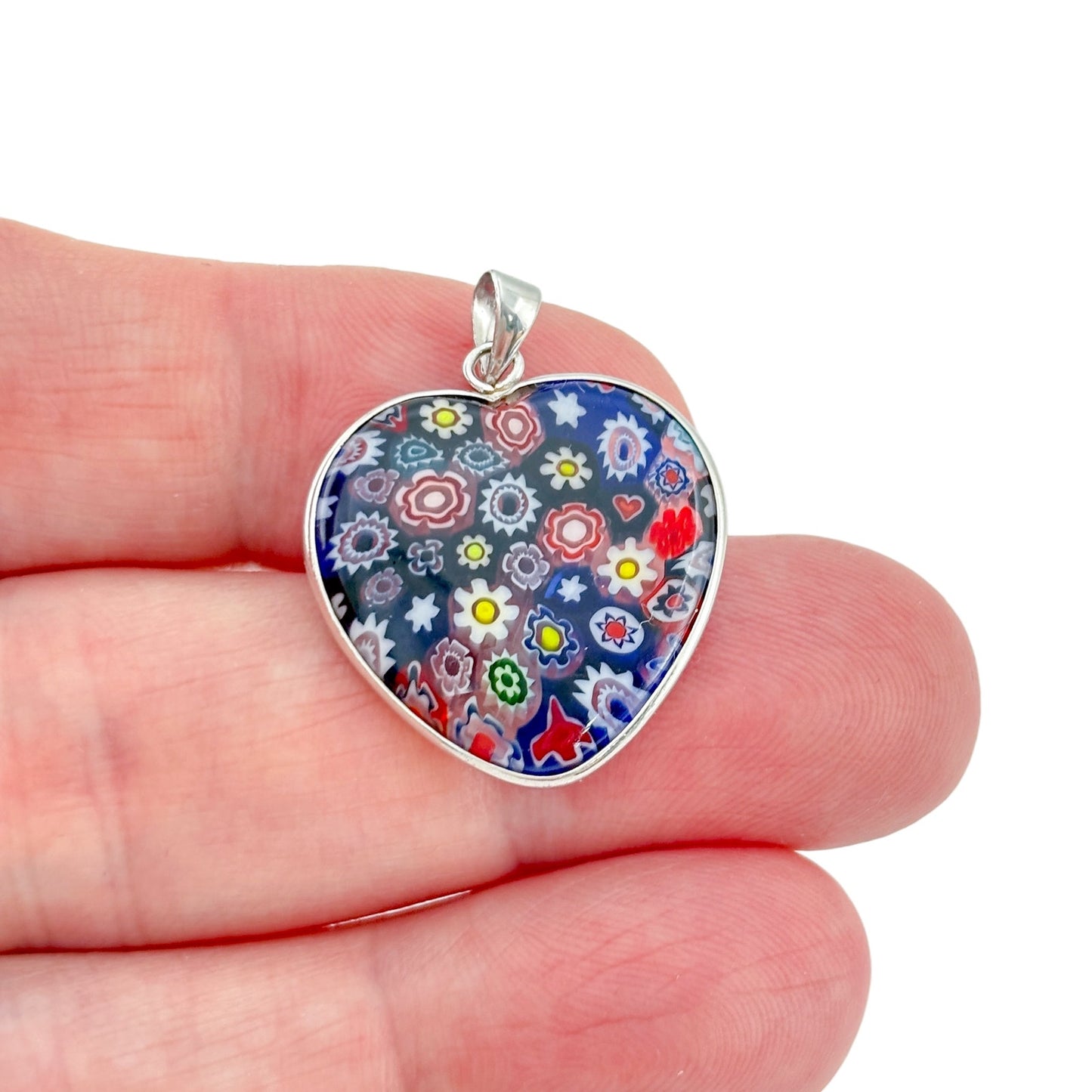 Vintage Sterling Silver 925 Millefiori Heart Pendant
