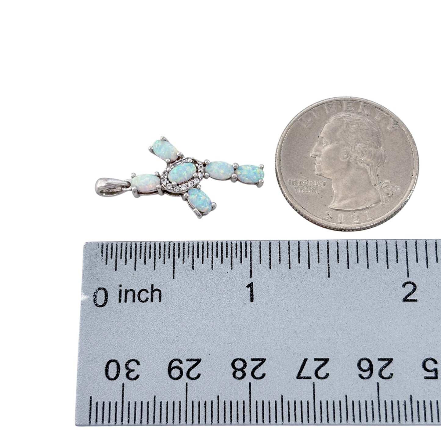 Vintage Sterling Silver 925 Opal Cubic Zirconia (missing 1 stone) Cross Pendant