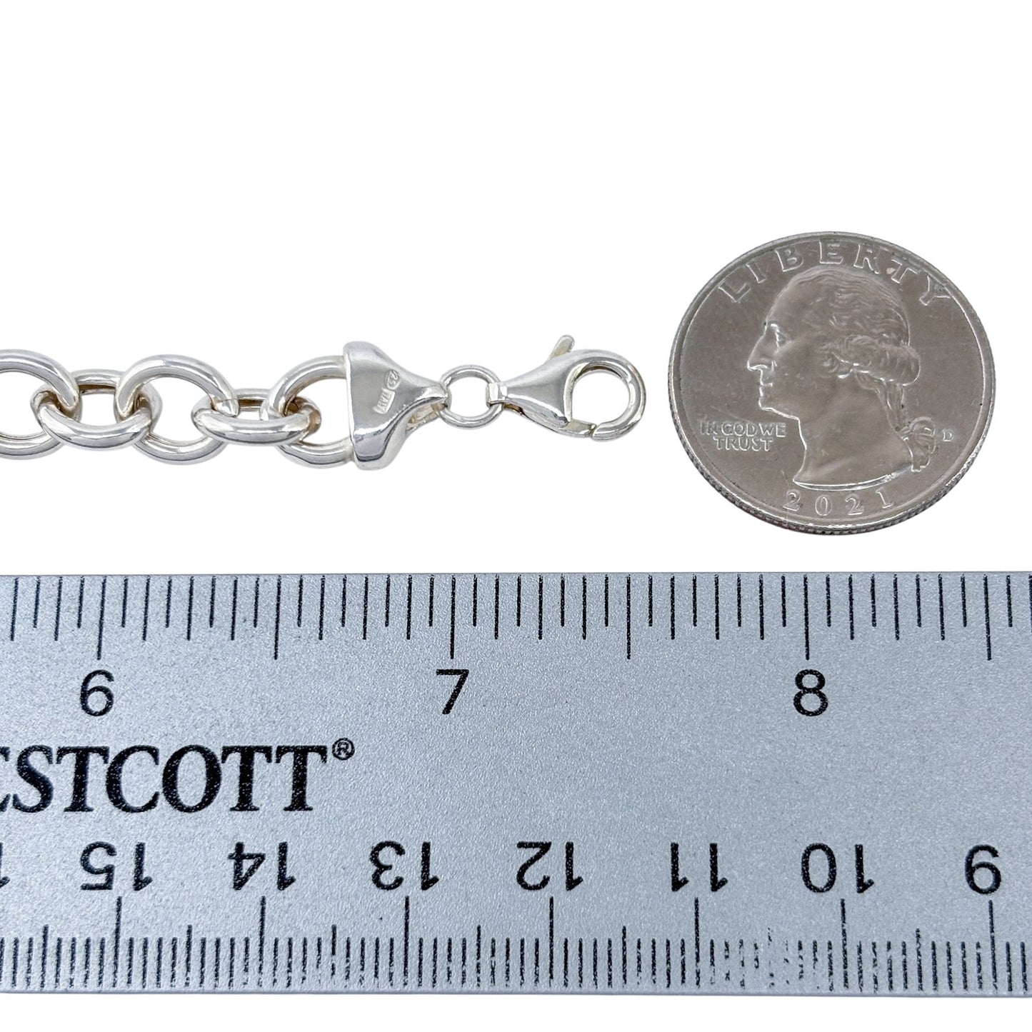 Vintage Sterling Silver 925 Heart Charm Chain Bracelet 7.5"