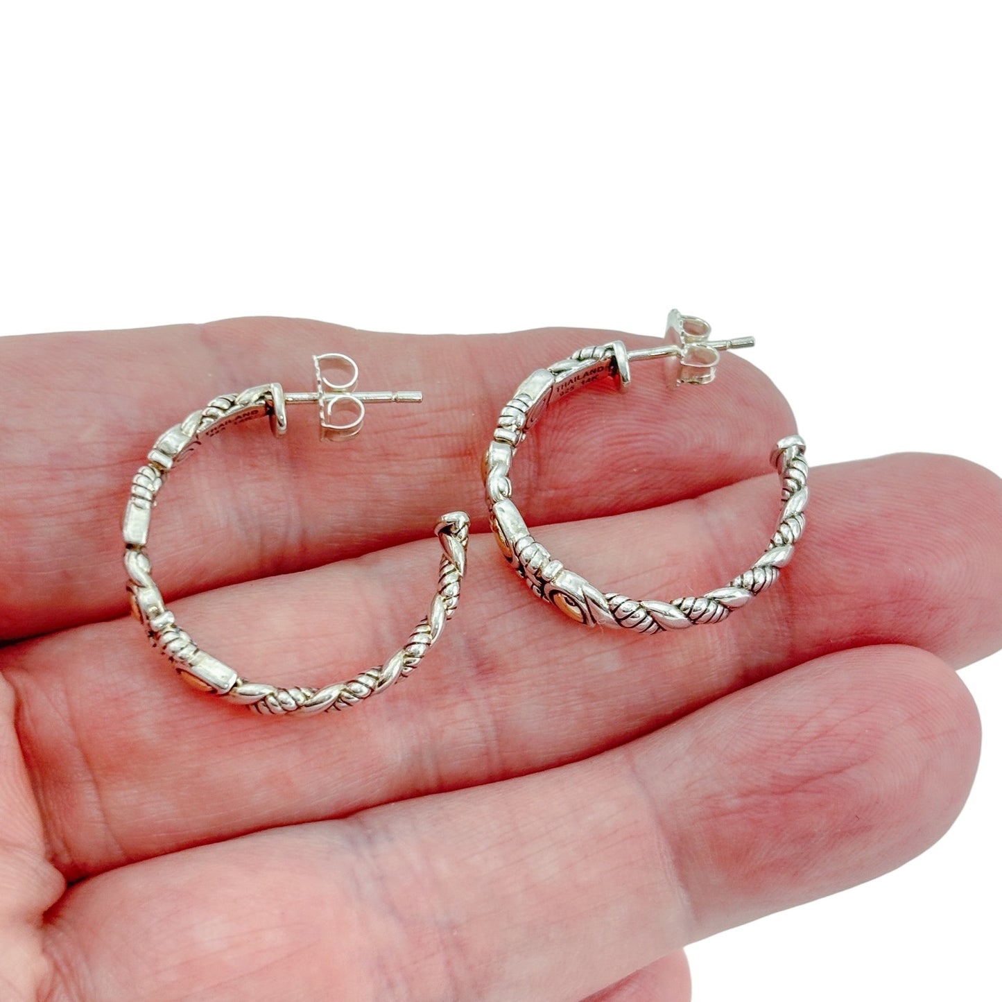 Vintage JAI John Hardy Sterling Silver 925 14K Yellow Gold Twisted Hoop Earrings