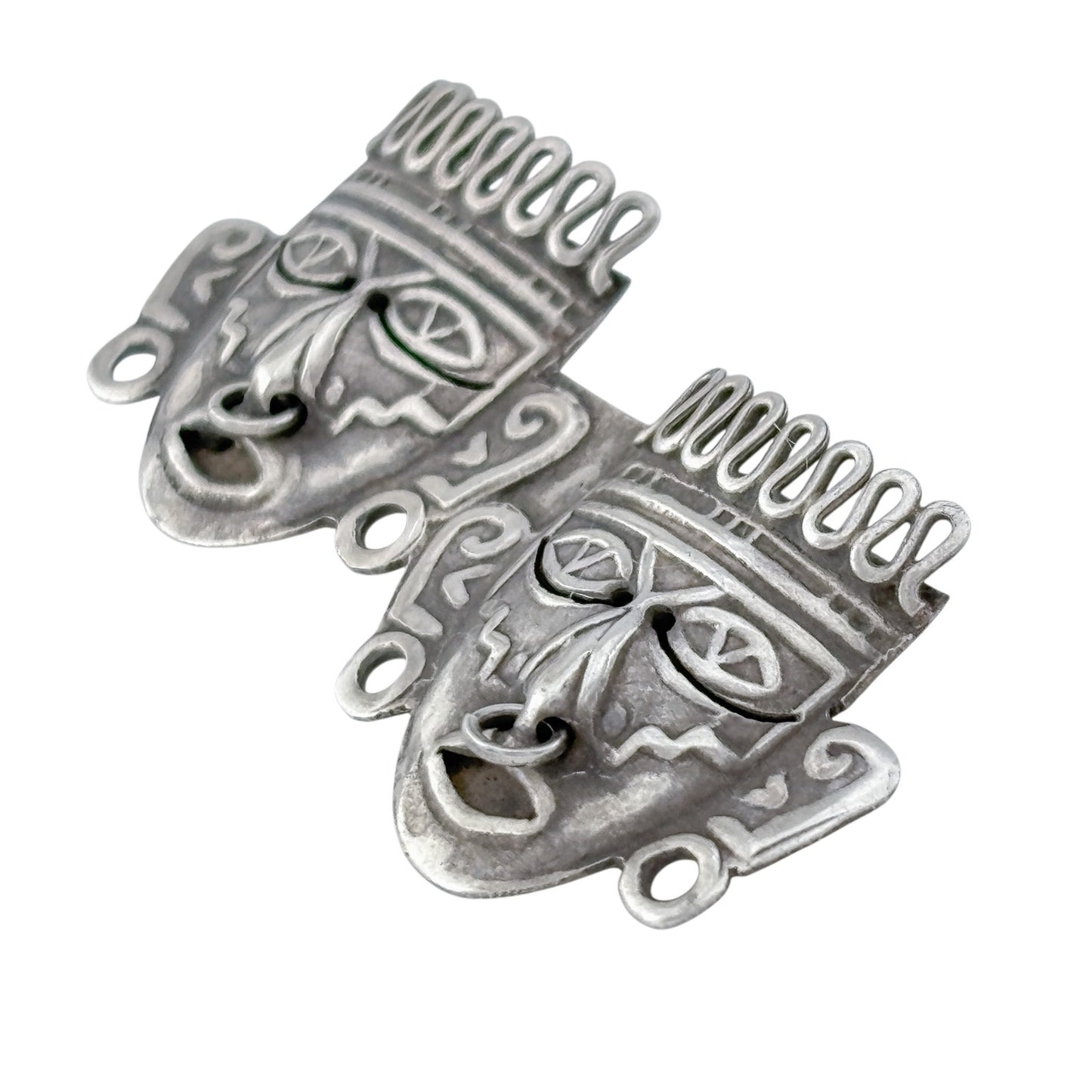 Vintage Sterling Silver 925 Mexico Dual Aztec Mask Brooch