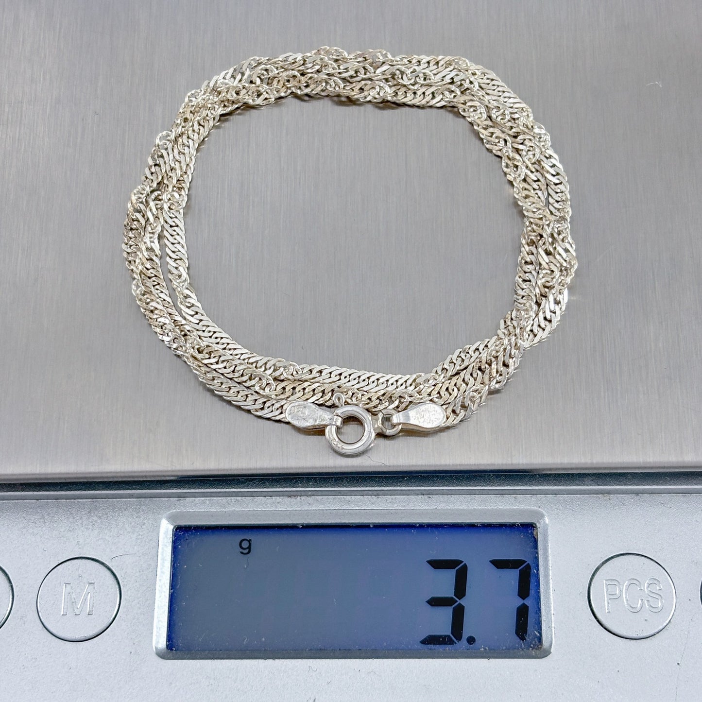 Vintage Italian Sterling Silver 925 Singapore Chain Necklace 17.5"