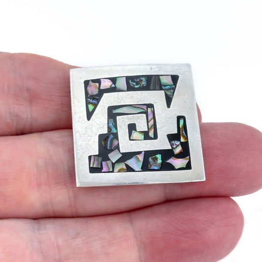 Vintage Mexican Taxco Sterling Silver 925 Abalone Geometric Brooch