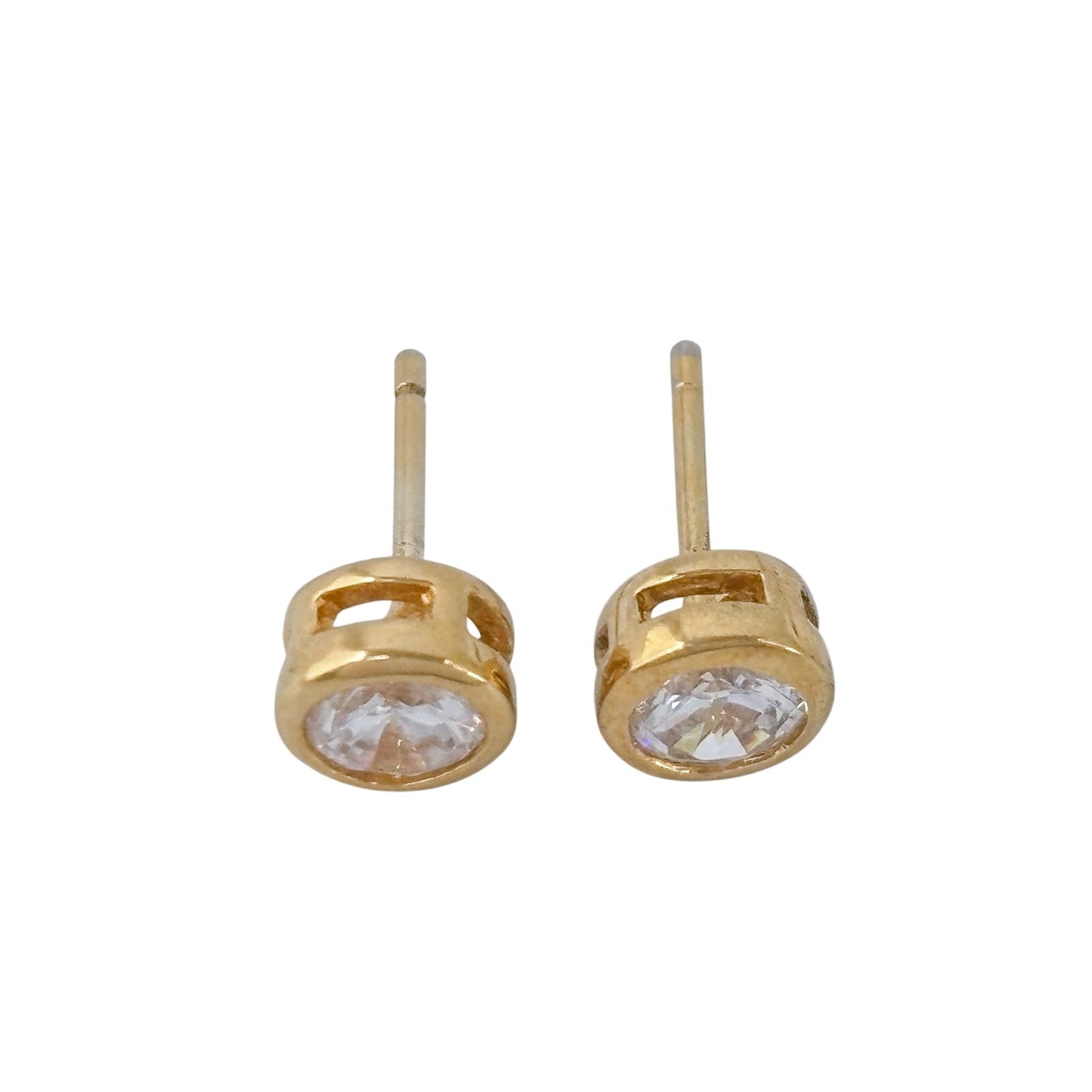 Vintage Gold-Tone Sterling Silver 925 Bezel Set Cubic Zirconia Stud Earrings
