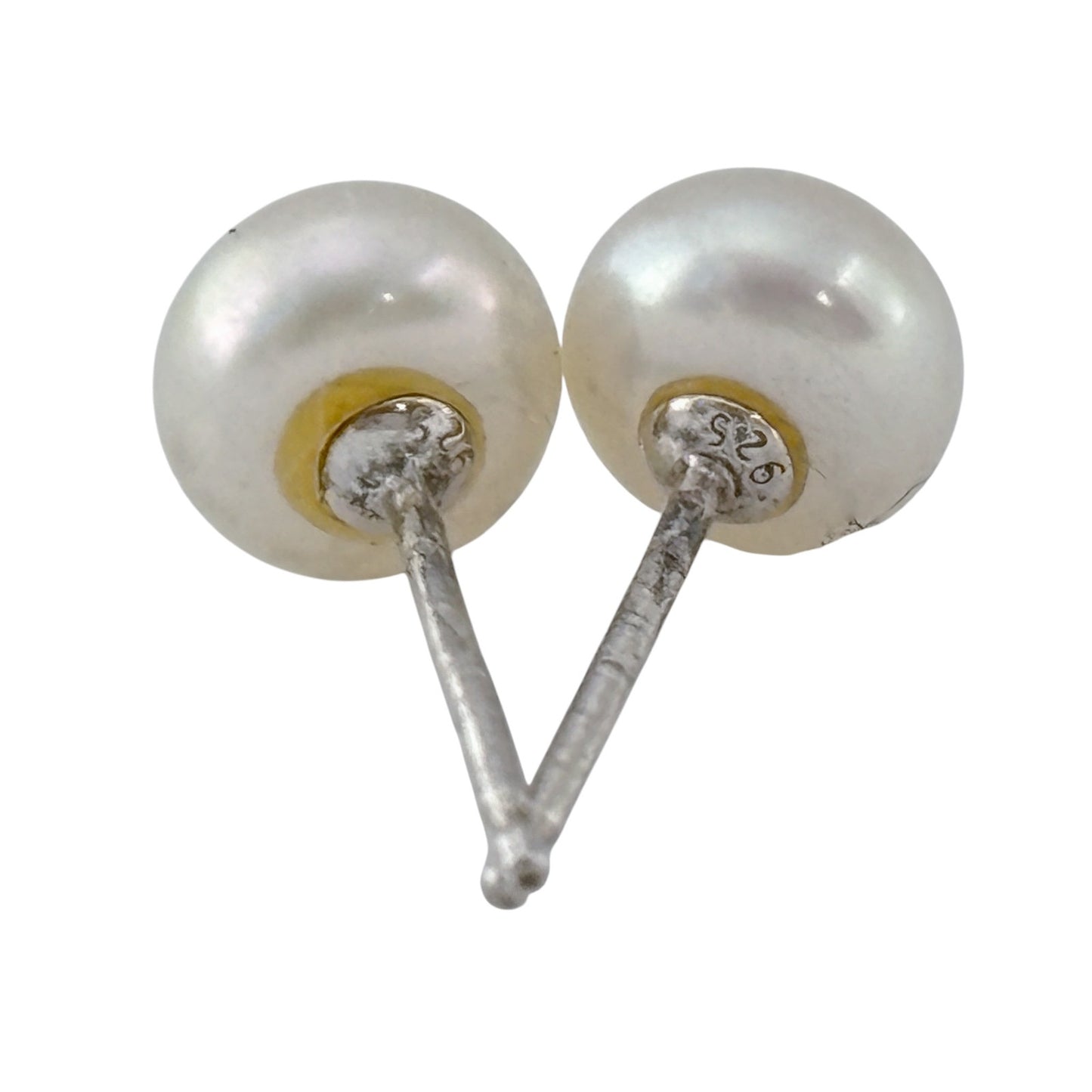 Vintage Sterling Silver White Imitation Pearl Stud Earrings