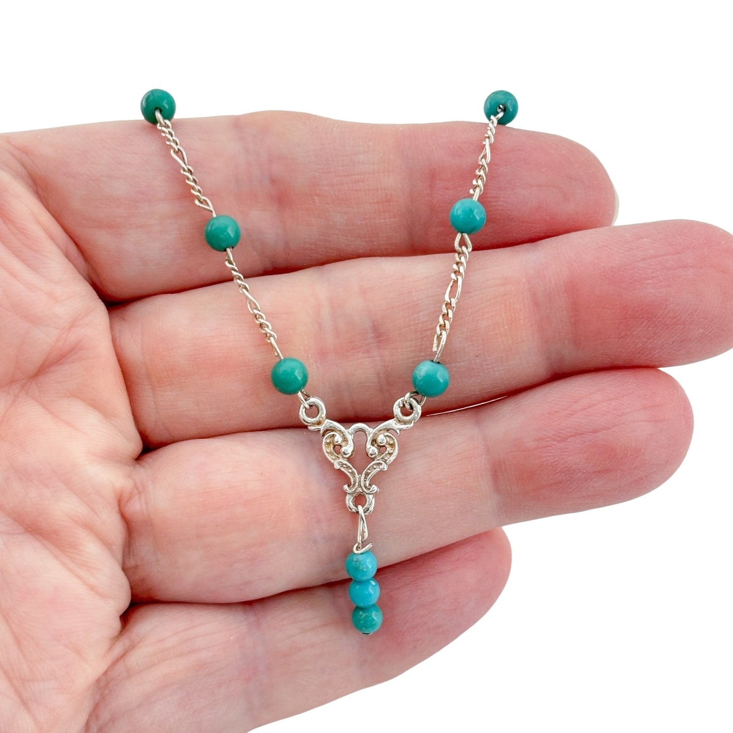 Vintage Sterling Silver 925 Turquoise Y Necklace 17.5"