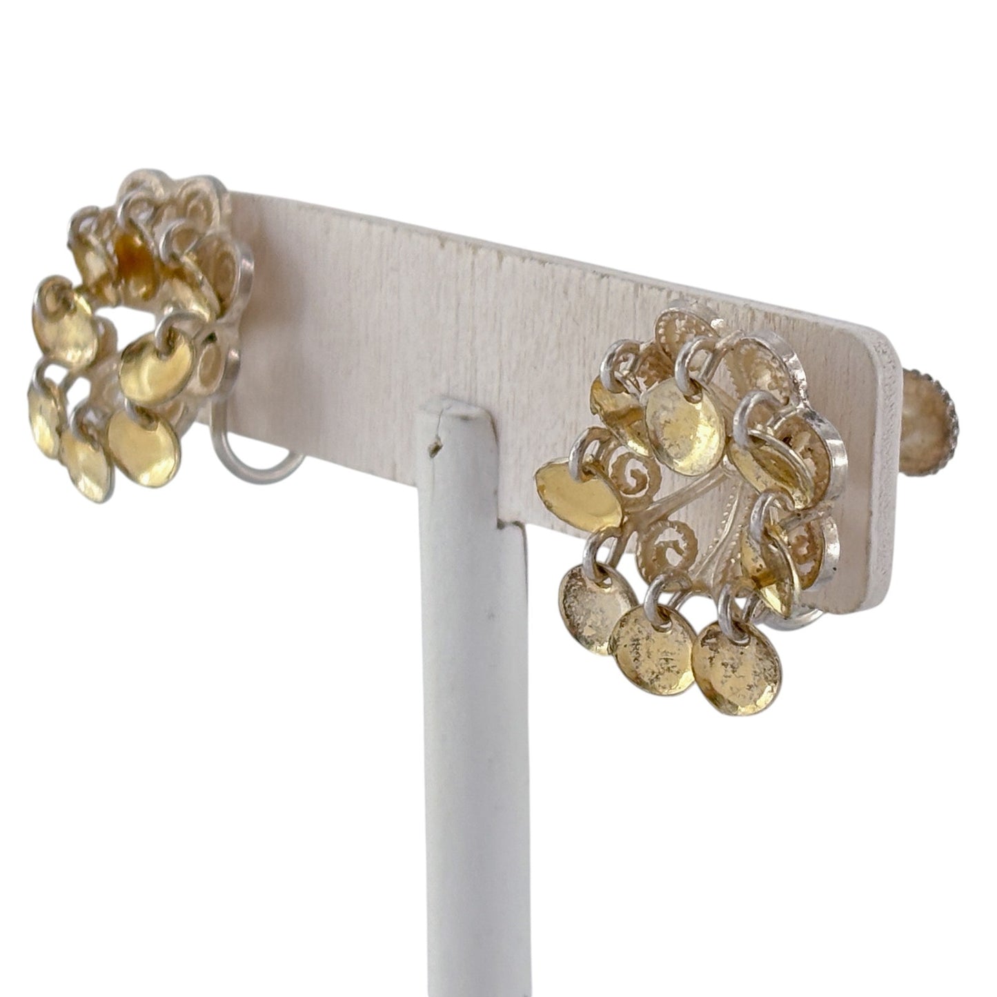 Vintage Silver 830 Gold Tone Disc Dangle Screwback Earrings