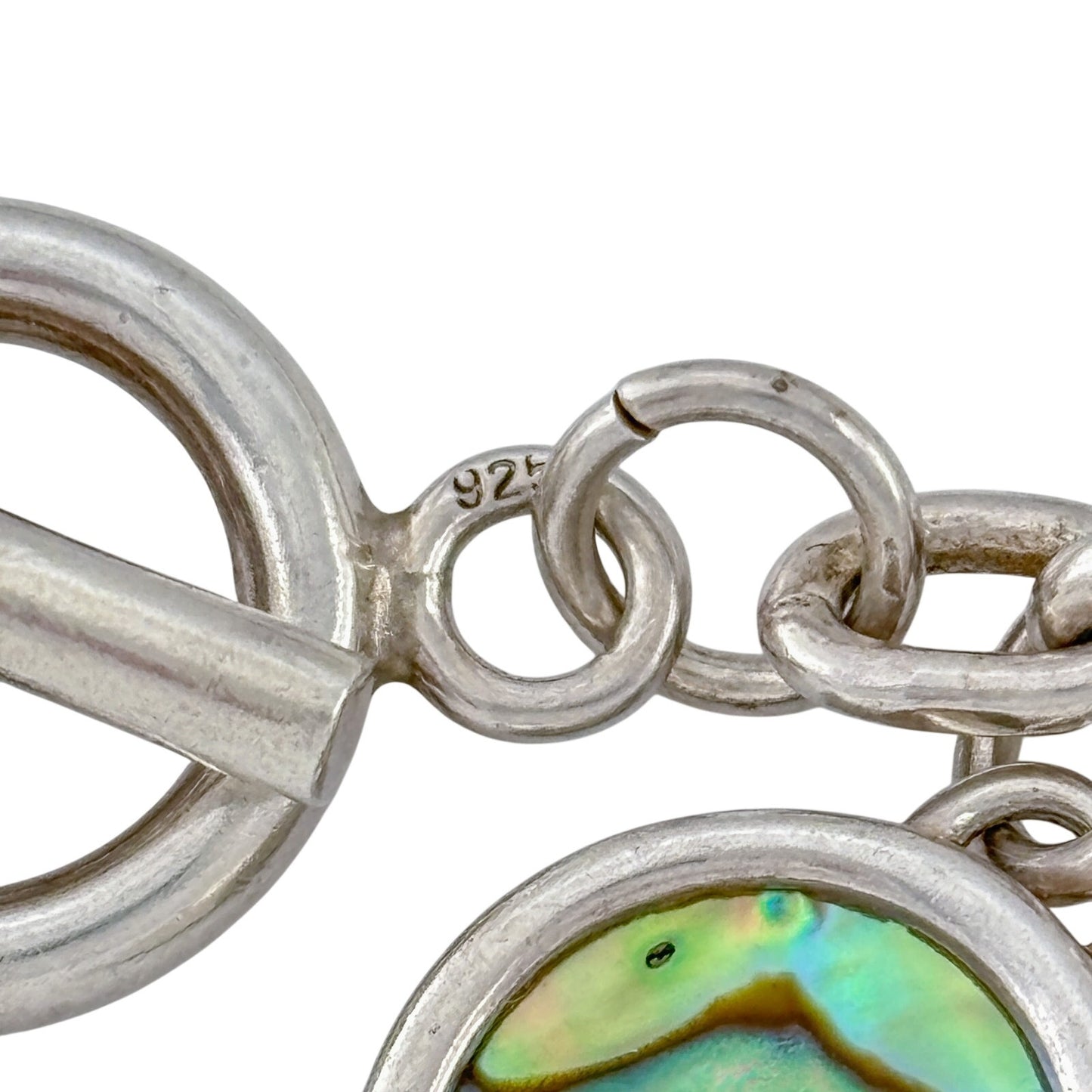 Vintage Sterling Silver 925 Abalone Heart Charm Bracelet 7"