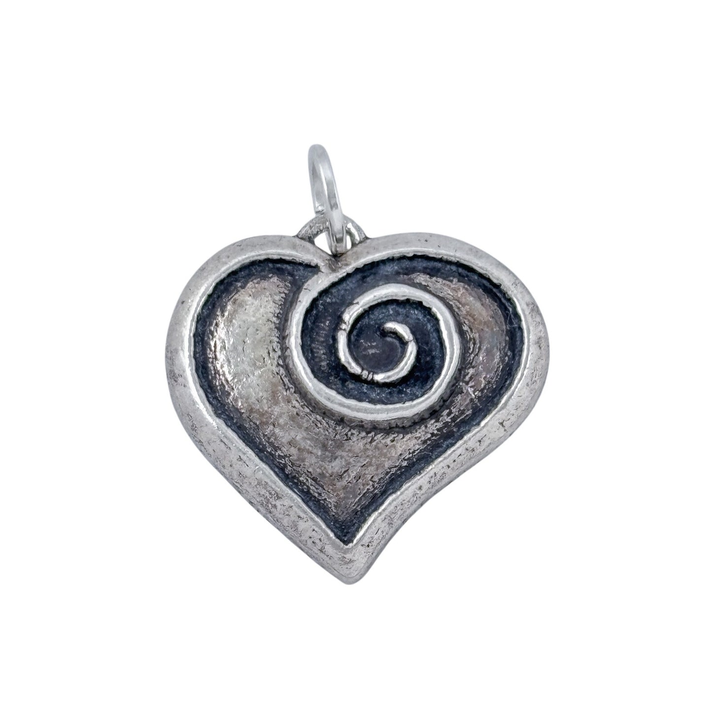 Vintage Sterling Silver 925 Oxidized Heart Spiral Pendant
