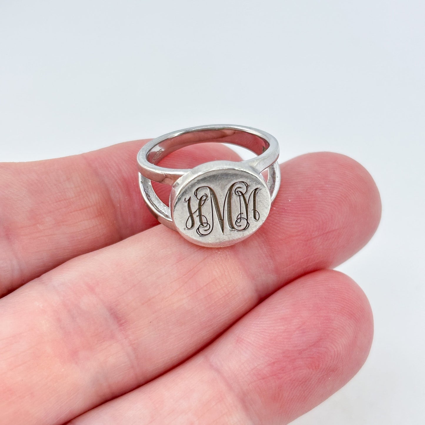 Vintage Sterling Silver 925 "HMM" Monogram Ring Size 8