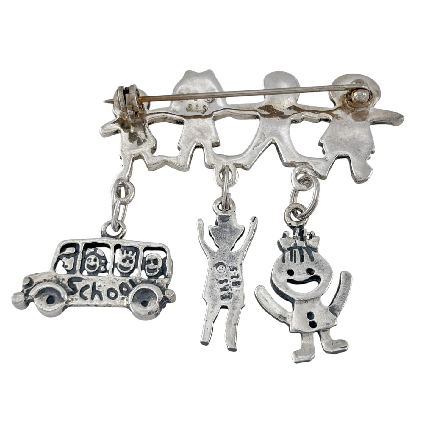 Vintage Sterling Silver 925 School Children Charm Brooch