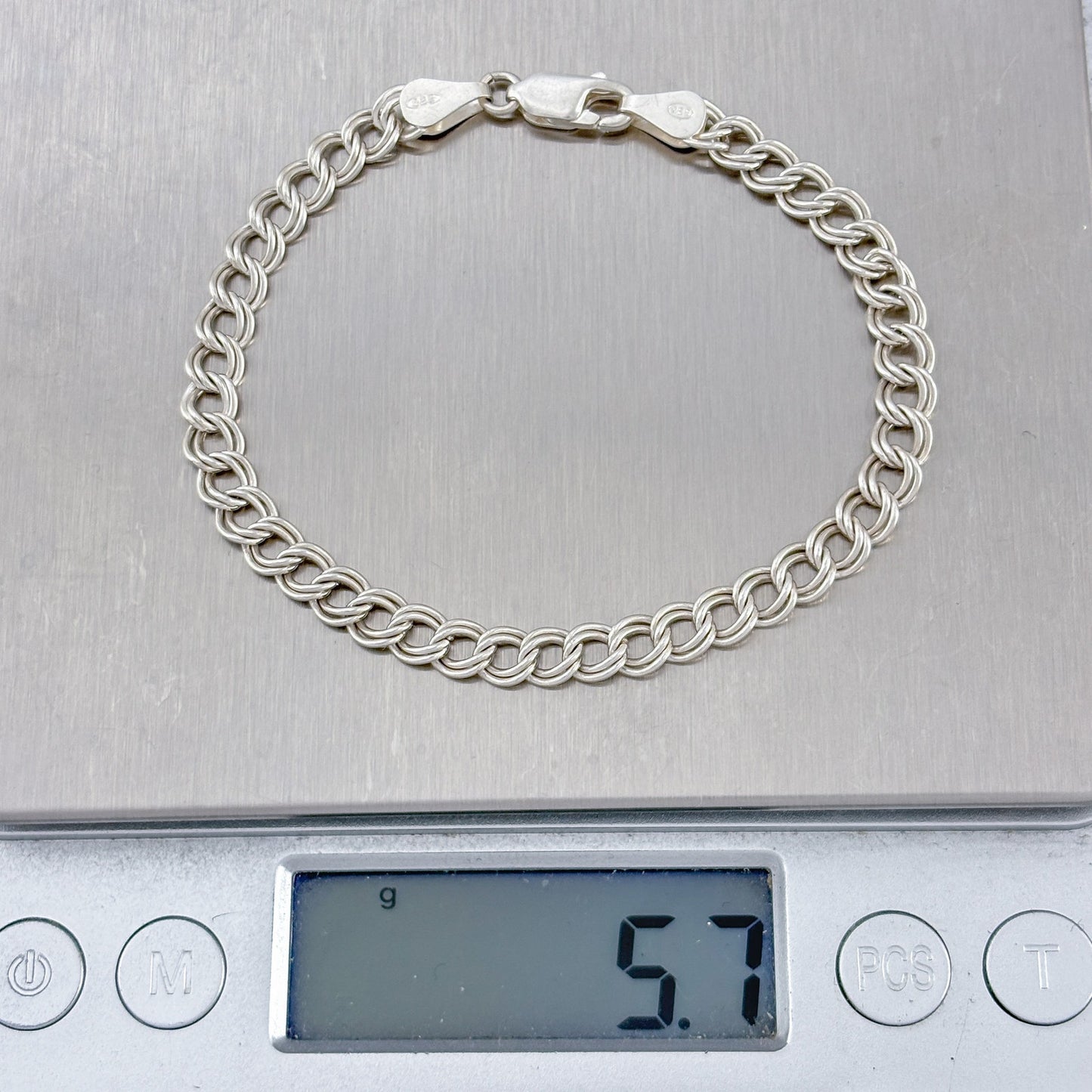 Vintage Sterling Silver 925 Italian Curb Chain Charm Bracelet 7"
