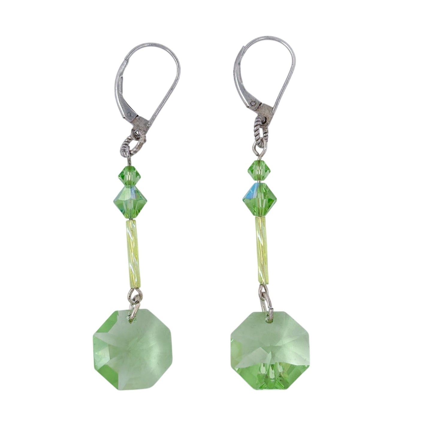 Vintage Sterling Silver 925 Green Crystal Drop Earrings