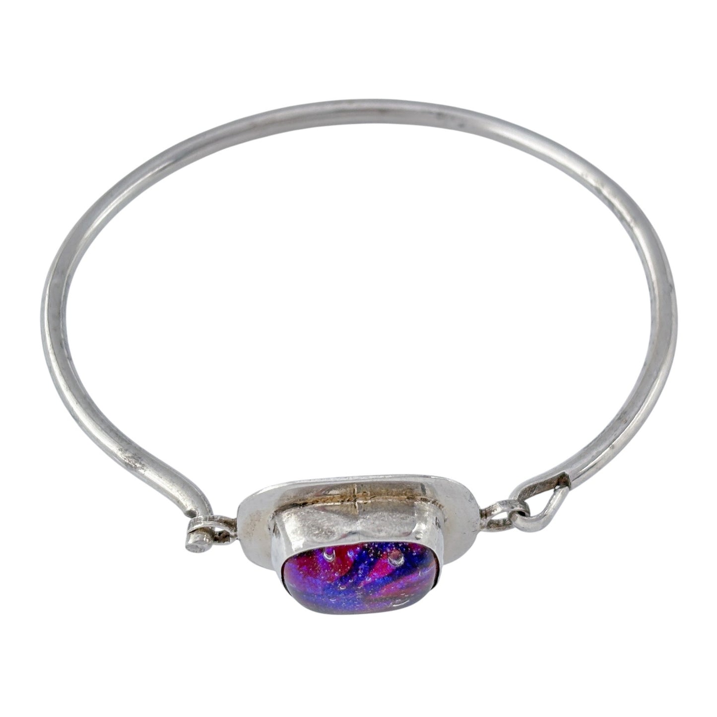 Vintage Sterling Silver 925 Square Dichroic Glass Bracelet 7"