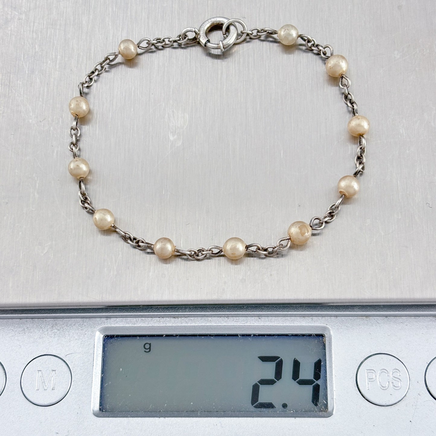 Vintage Sterling Silver 925 Pearl Chain Bracelet 6.5"