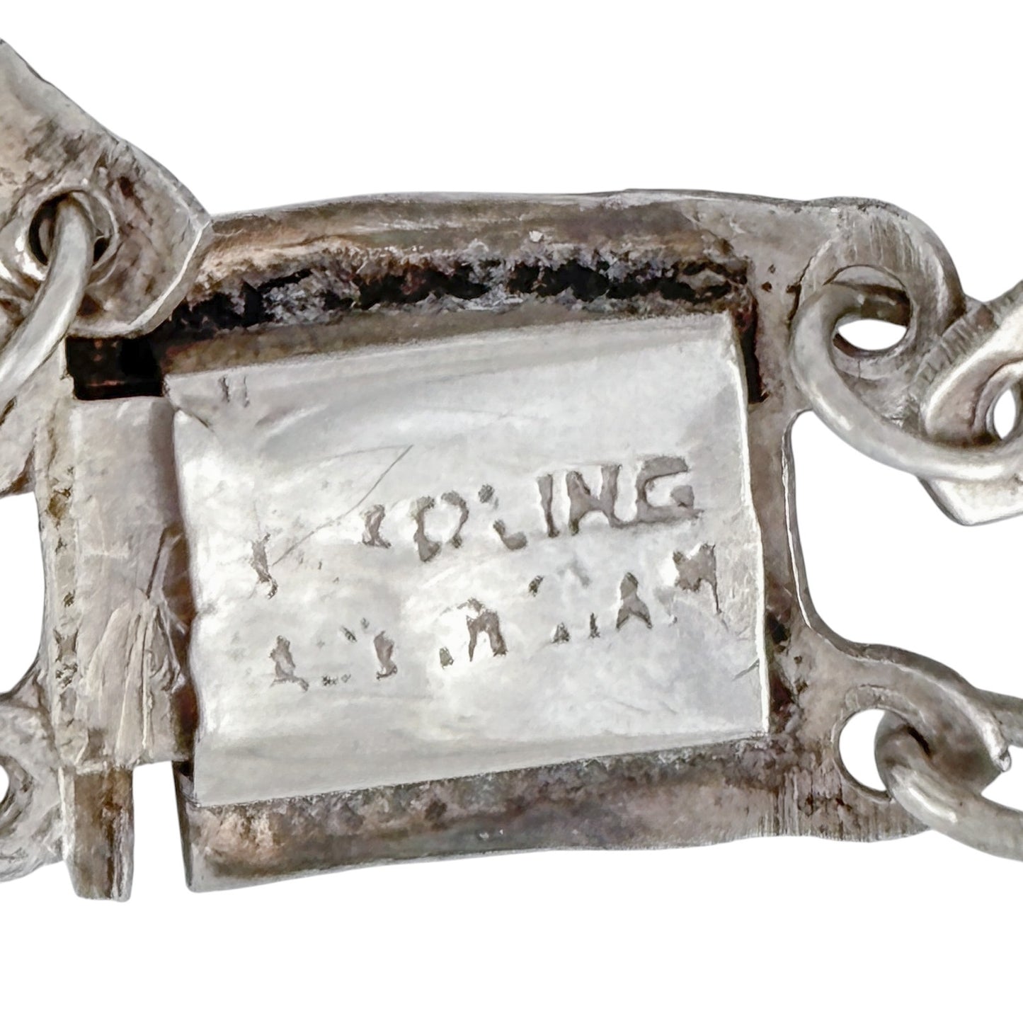 Vintage Sterling Silver 925 White Niello Siam Dancer Link Bracelet 7.25"