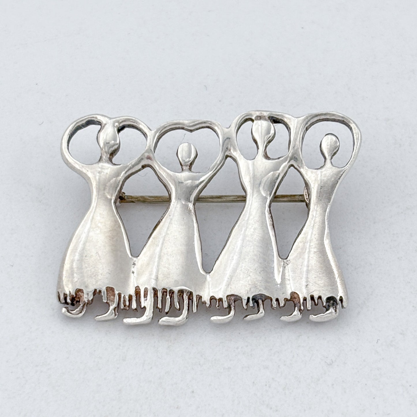 Vintage Sterling Silver 925 Greek Ritual Dancing Figures Brooch