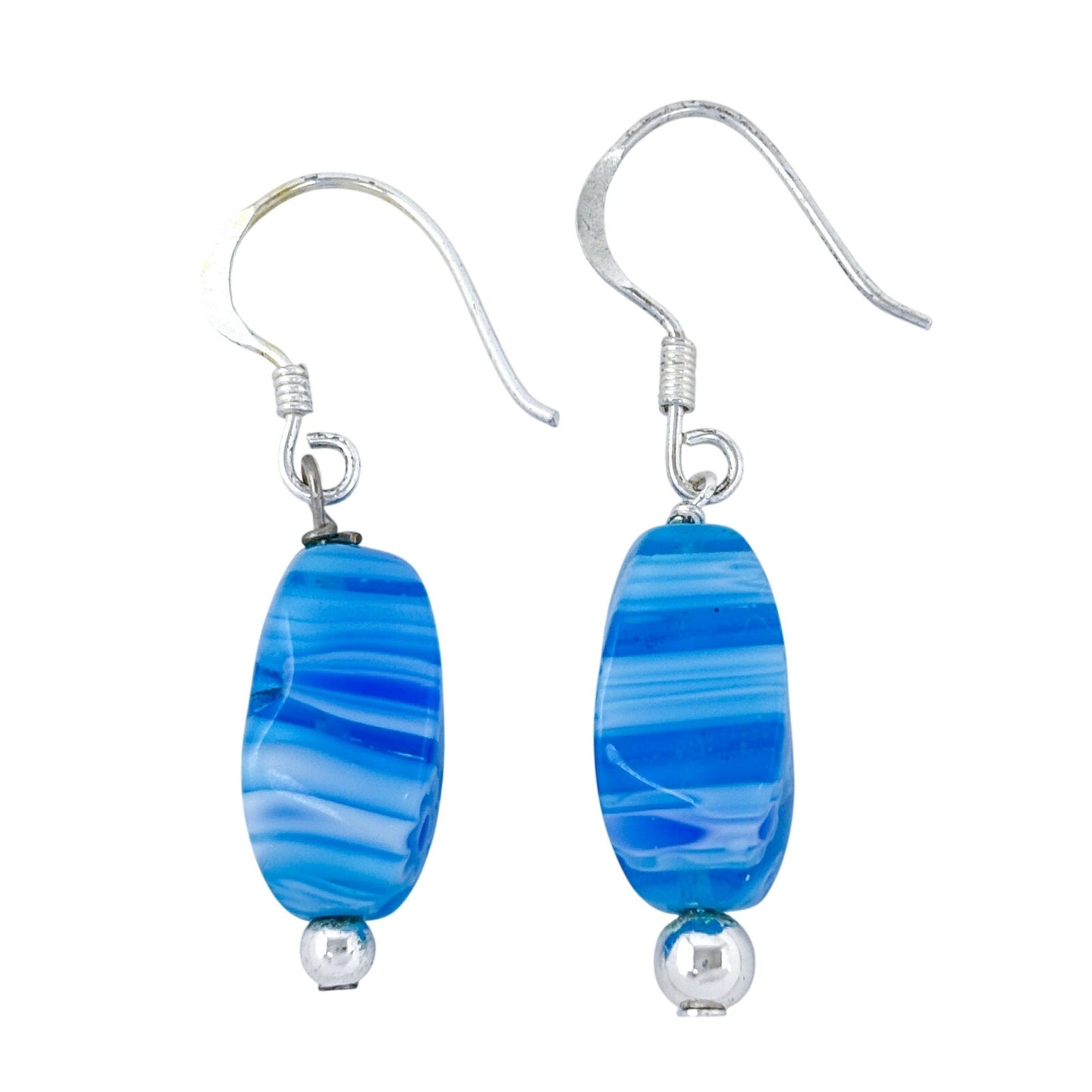 Estate Sterling Silver 925 Blue Millefiori Glass Bead Earrings