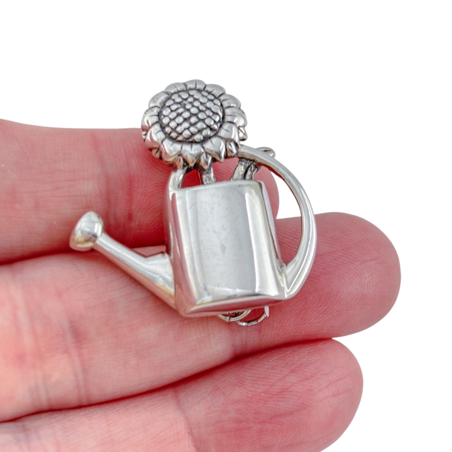 Vintage Sterling Silver 925 Watering Can Sunflower Brooch