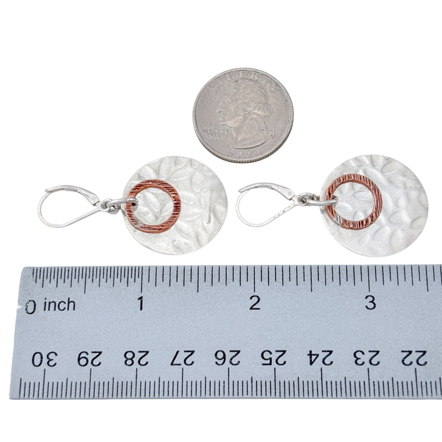 Vintage Mexico Sterling Silver 925 Copper Accent Disc Earrings