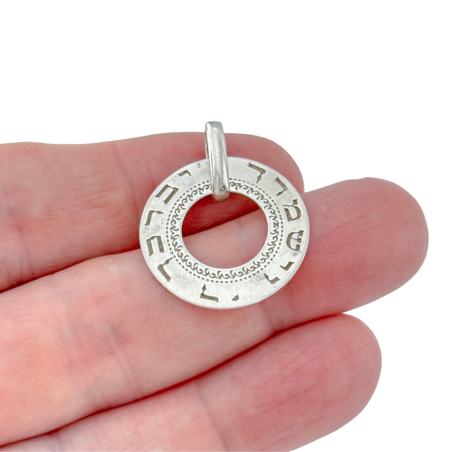 Vintage Sterling Silver 925 Hebrew Circle Pendant
