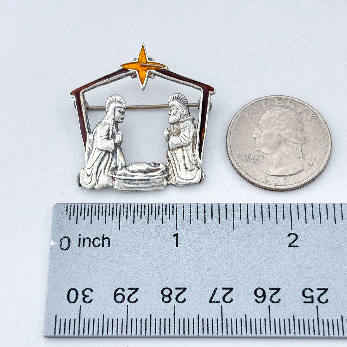 Vintage Sterling Silver 925 Nativity Brooch