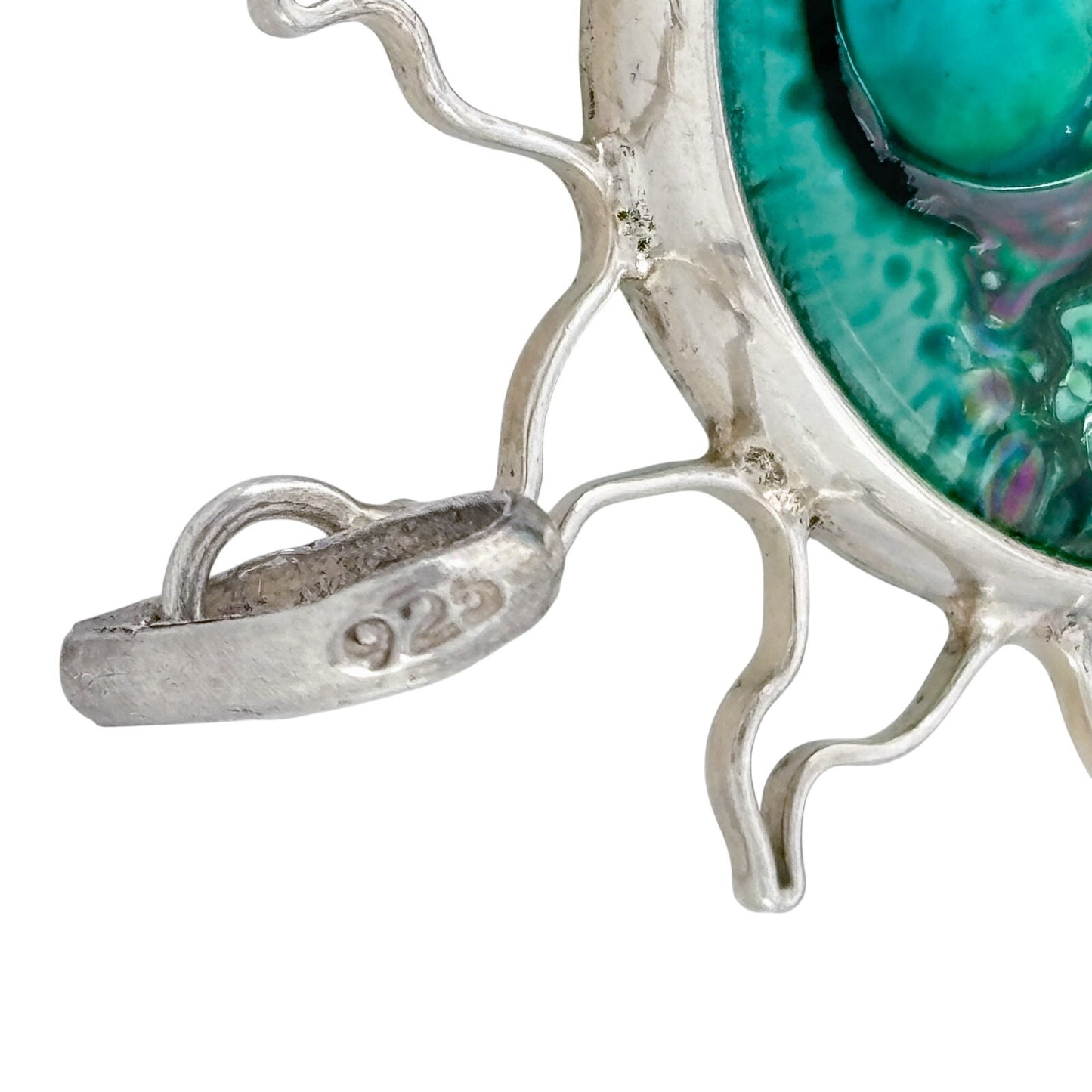 Vintage Sterling Silver 925 Green Glass Sun Pendant