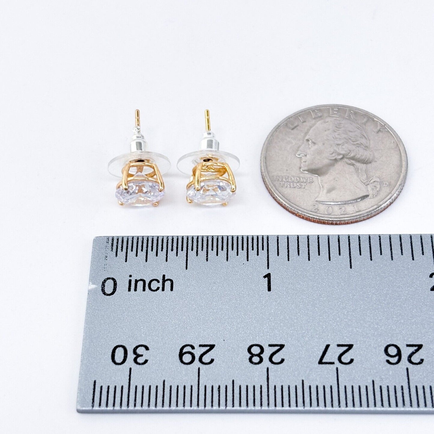 Vintage Gold-Tone Sterling Silver 925 Cubic Zirconia Stud Earrings