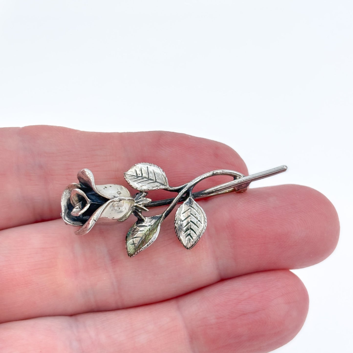 Vintage Sterling Silver 925 Rose Brooch