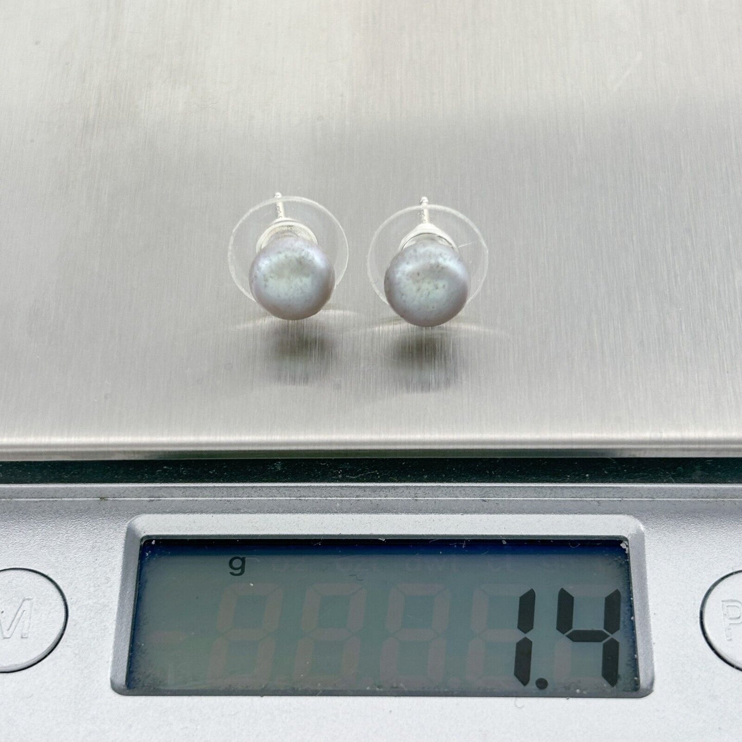 Vintage Sterling Silver 925 Gray Imitation Pearl Stud Earrings