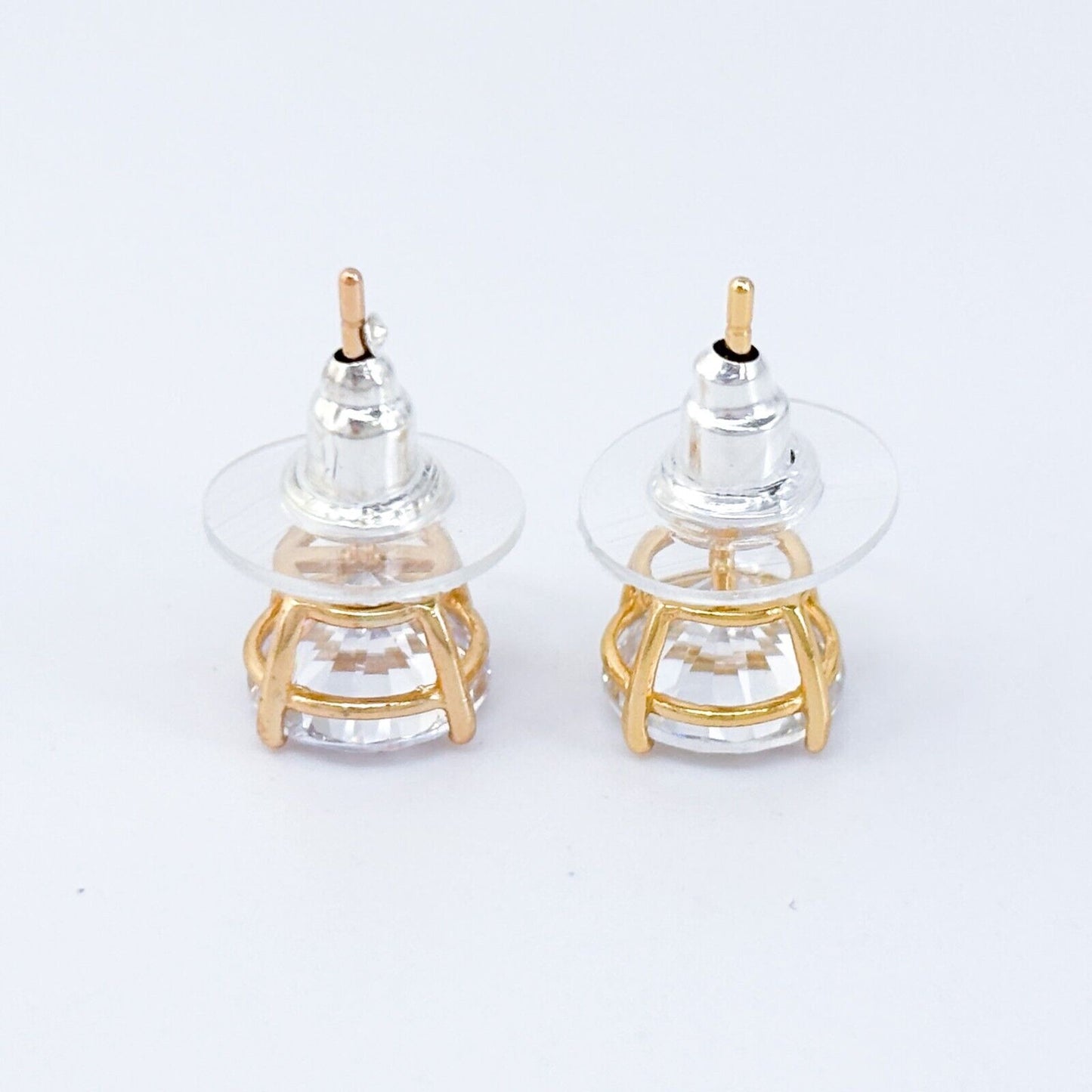 Vintage Sterling Silver 925 Gold-Tone 8mm Cubic Zirconia Stud Earrings