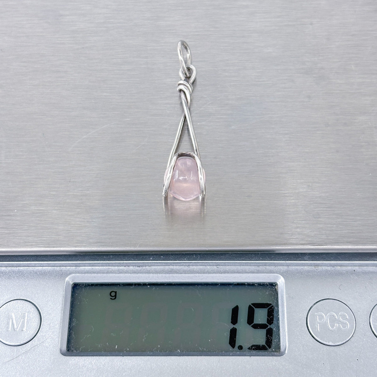Rose Quartz Sphere Pendant Silver Tone | Wire Wrapped Crystal Charm