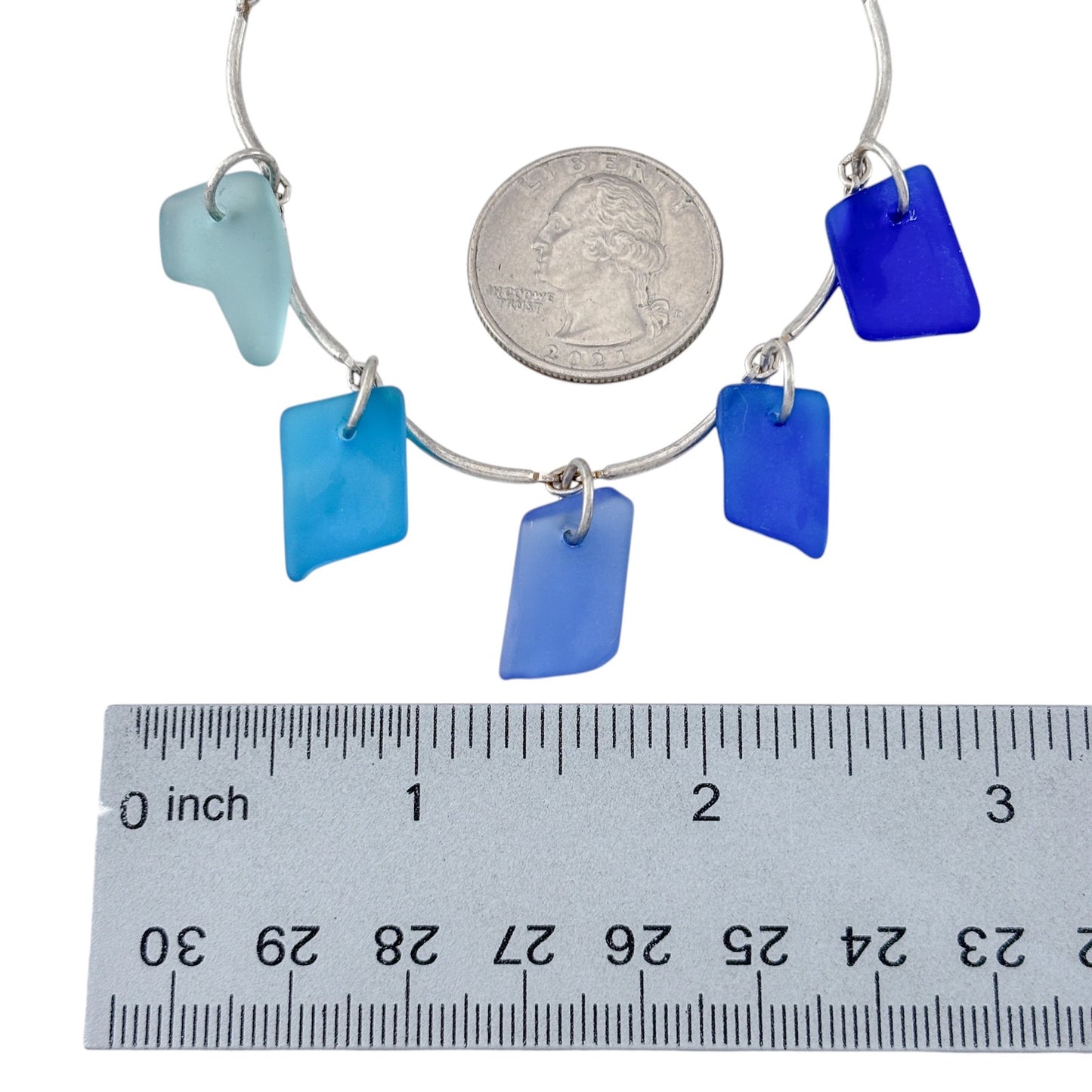Vintage Sterling Silver 925 Blue Sea Glass Drop Necklace 17.5"