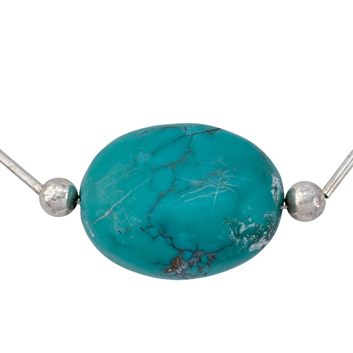 Vintage Sterling Liquid Silver 925 Turquoise Pendant Necklace 15"