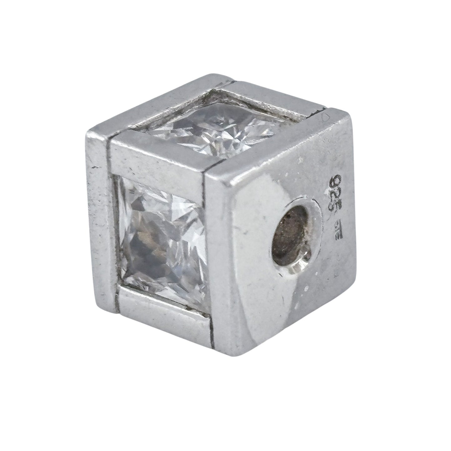 Vintage Sterling Silver 925 Cubic Zirconia Cube Charm
