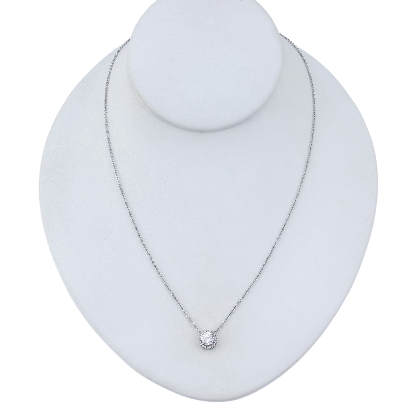 Vintage Sterling Silver 925 Cubic Zirconia Halo Pendant Necklace 16"-18"
