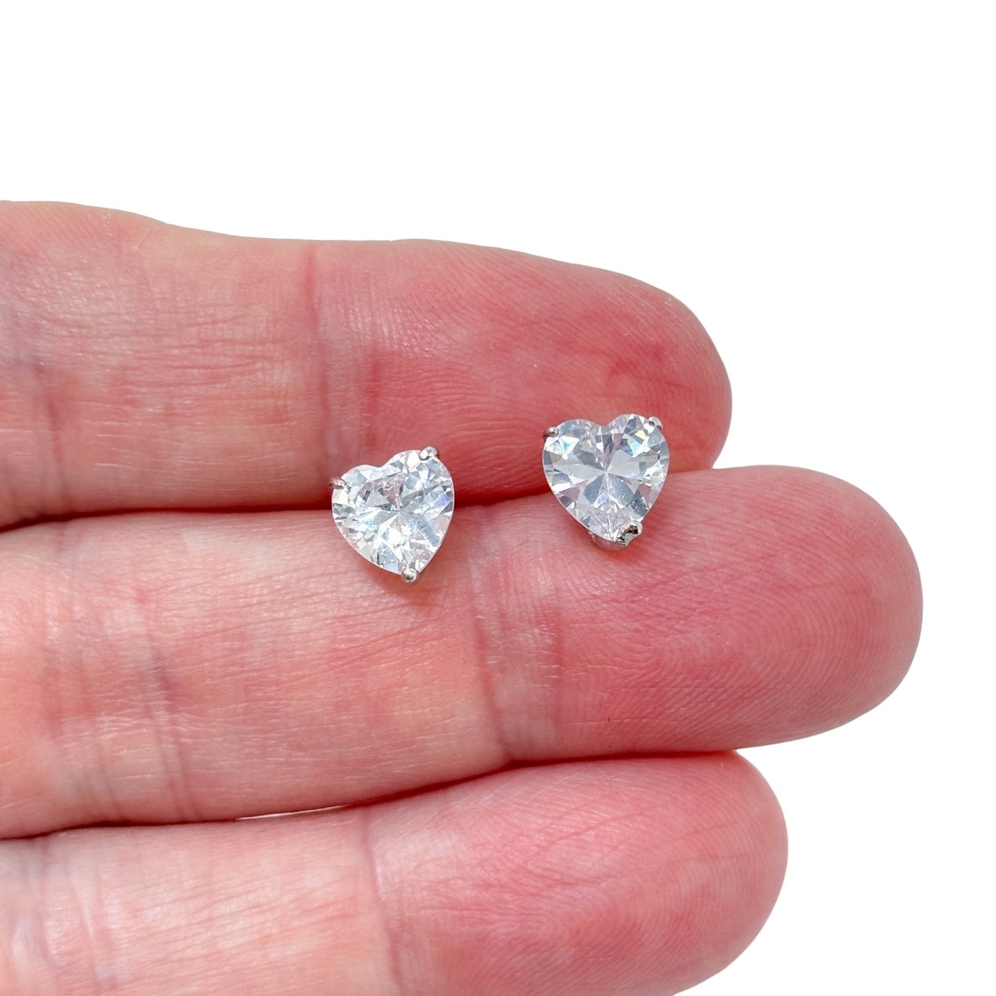 Vintage Sterling Silver 925 Heart Cubic Zirconia Stud Earrings