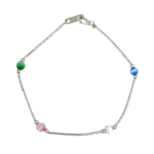 Vintage Sterling Silver 925 Multicolor Cat’s Eye Bracelet 7"