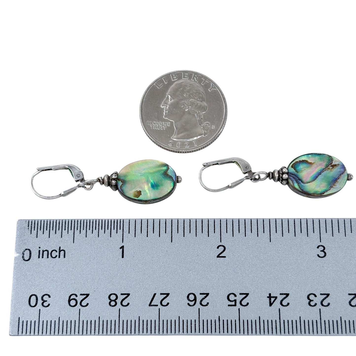 Estate Sterling Silver 925 Abalone Shell Dangle Earrings