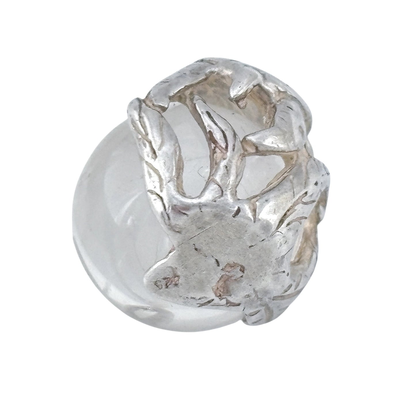 Vintage Sterling Silver 925 Turtle Quartz Marble Pendant