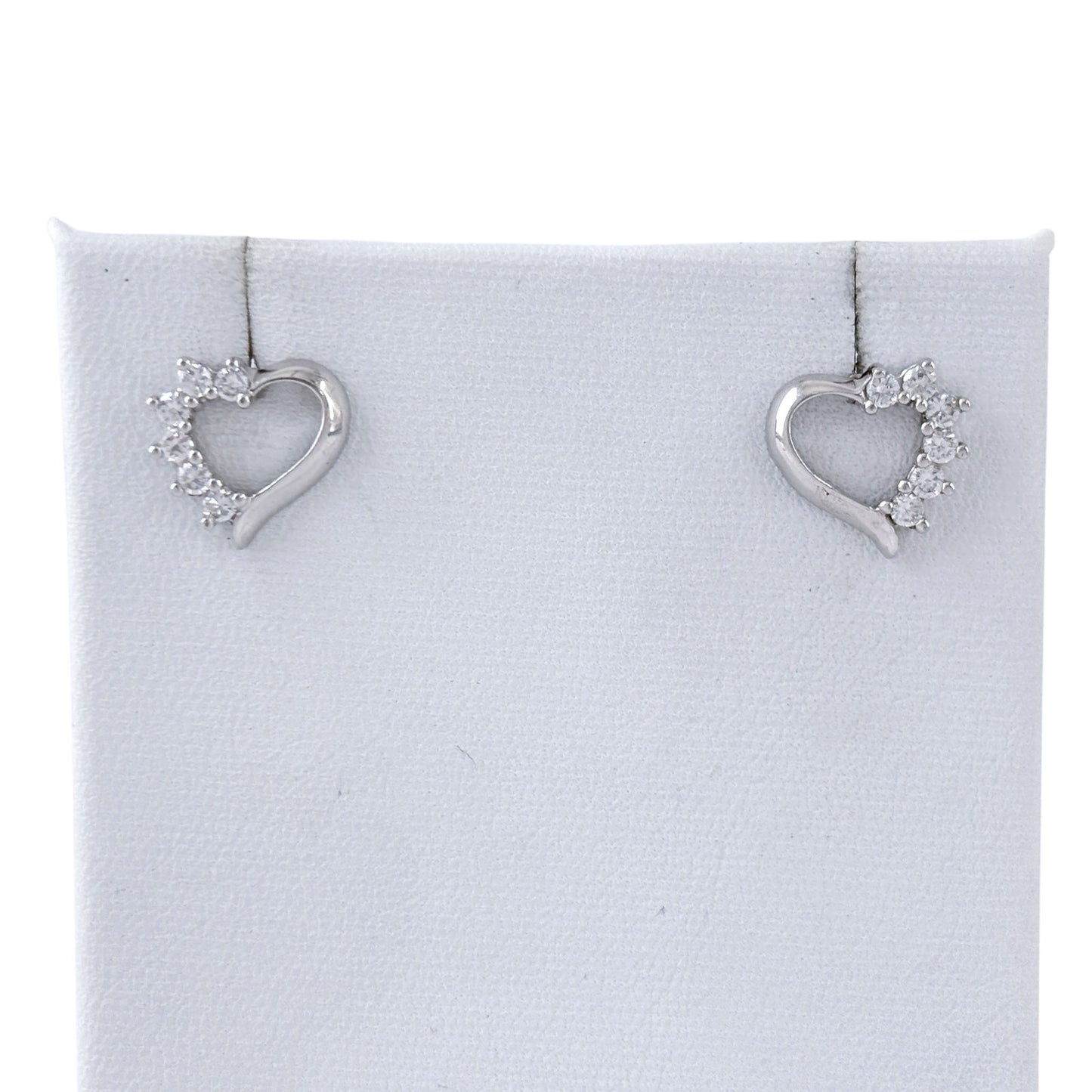 Vintage Sterling Silver 925 Cubic Zirconia Heart Stud Earrings