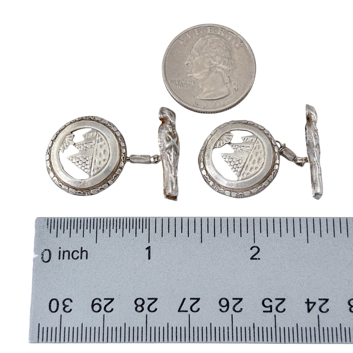 Vintage Sterling Silver 925 Egyptian Revival Cuff Links