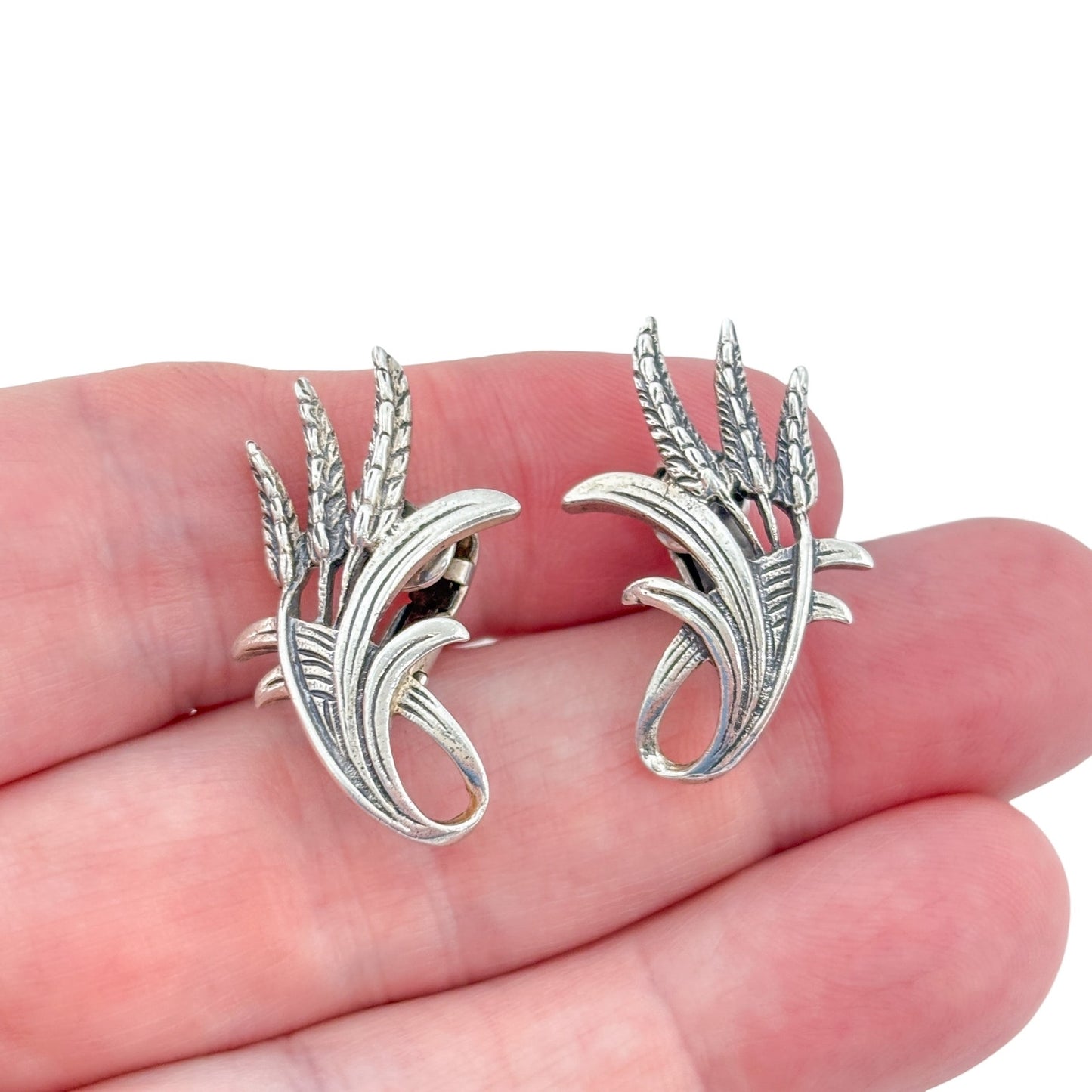 Vintage Danecraft Sterling Silver 925 Wheat Clip On Earrings