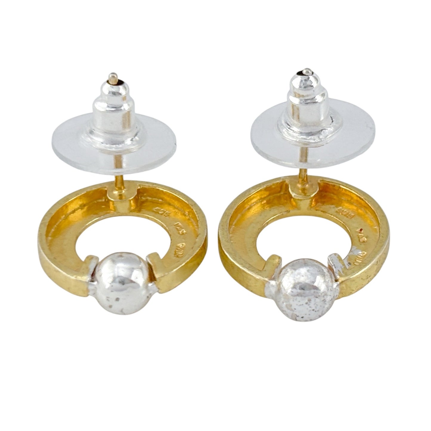 Vintage Sterling Silver 925 Two Tone Hoop Earrings