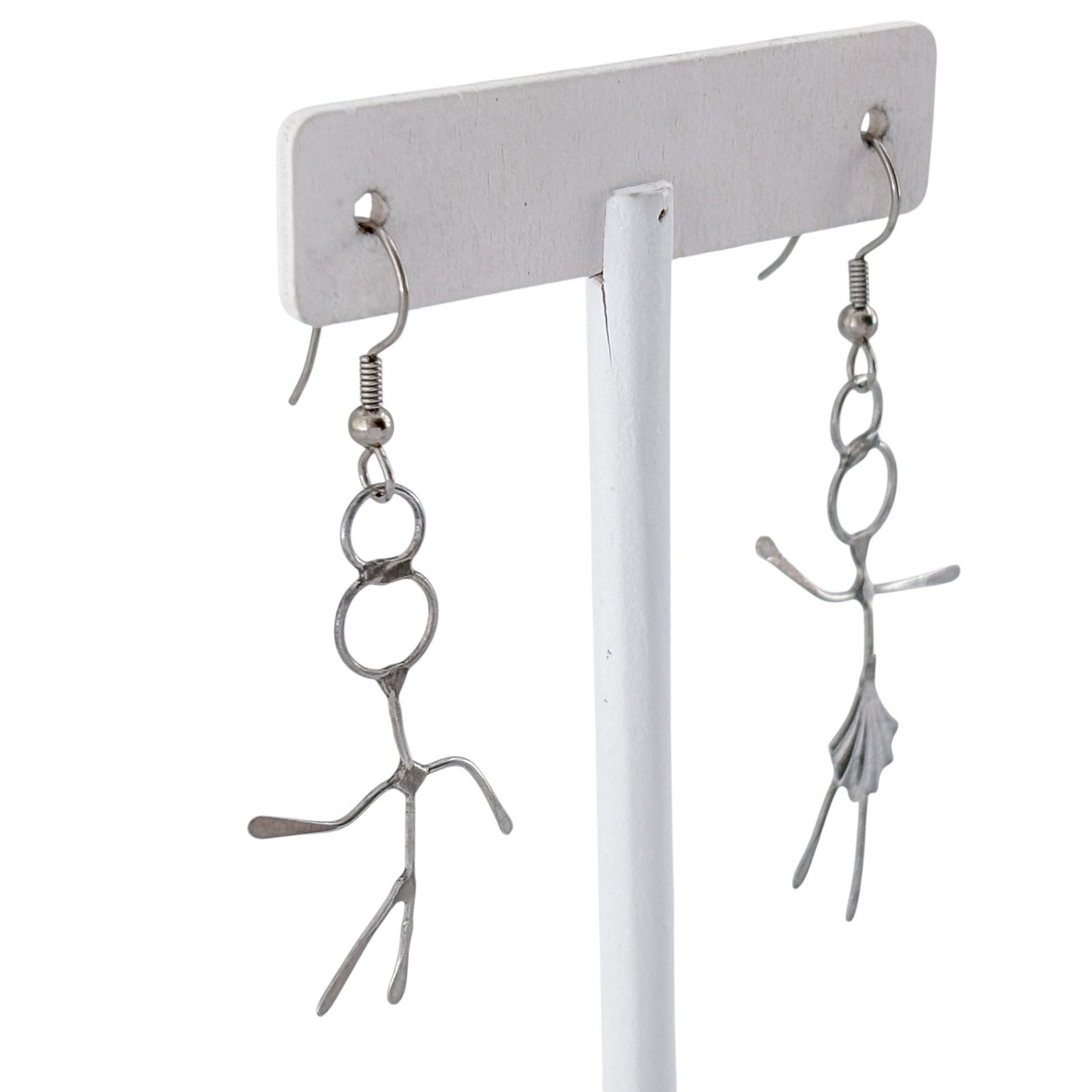 Vintage Sterling Silver 925 Stick Figure Dancing Man Woman Earrings