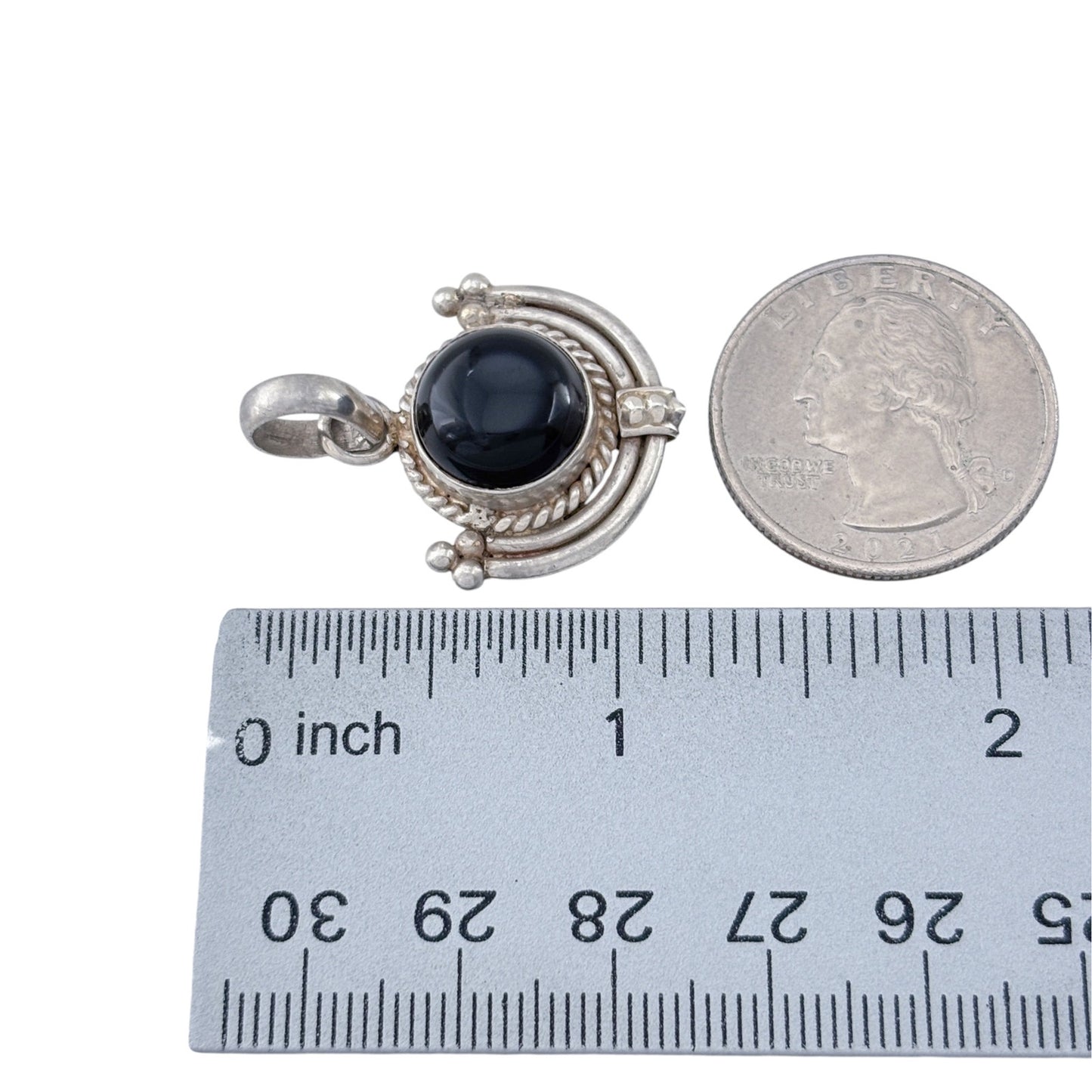 Vintage Sterling Silver 925 Onyx Crescent Pendant