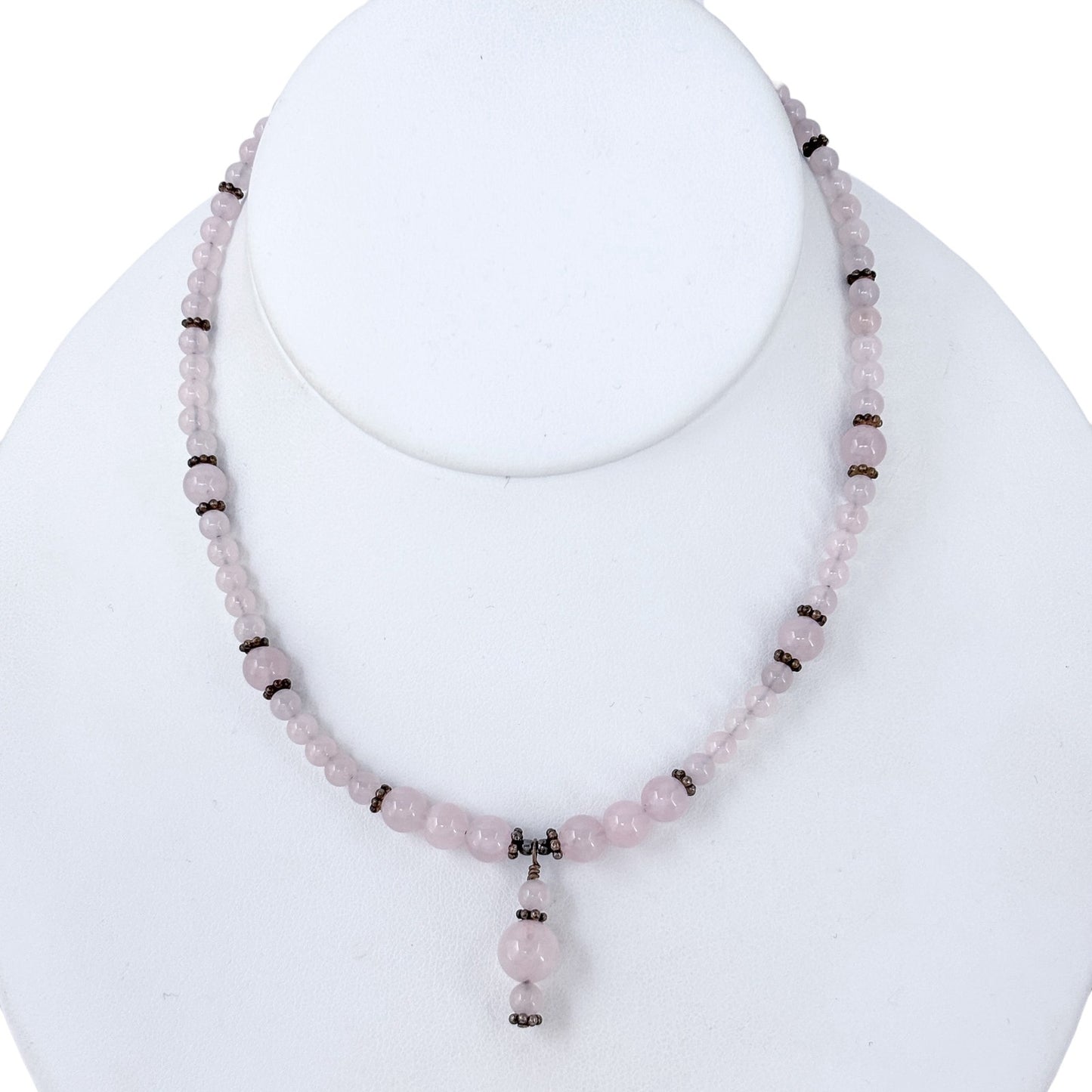 Vintage Sterling Silver 925 Rose Quartz Teapot Spoon Clasp Necklace 14"