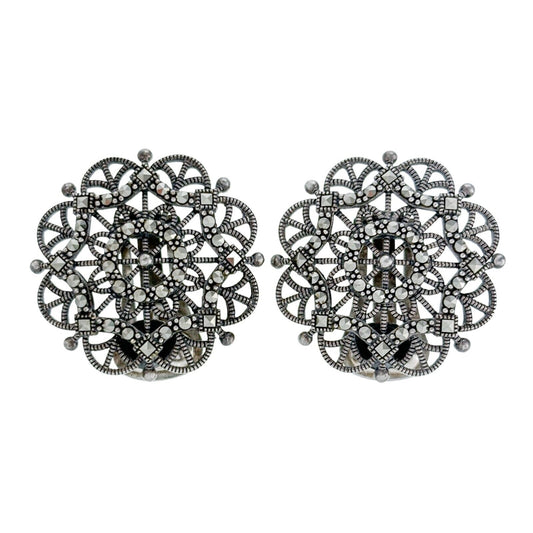 Copied - Vintage Sterling Silver 925 Marcasite Clip-On Earrings
