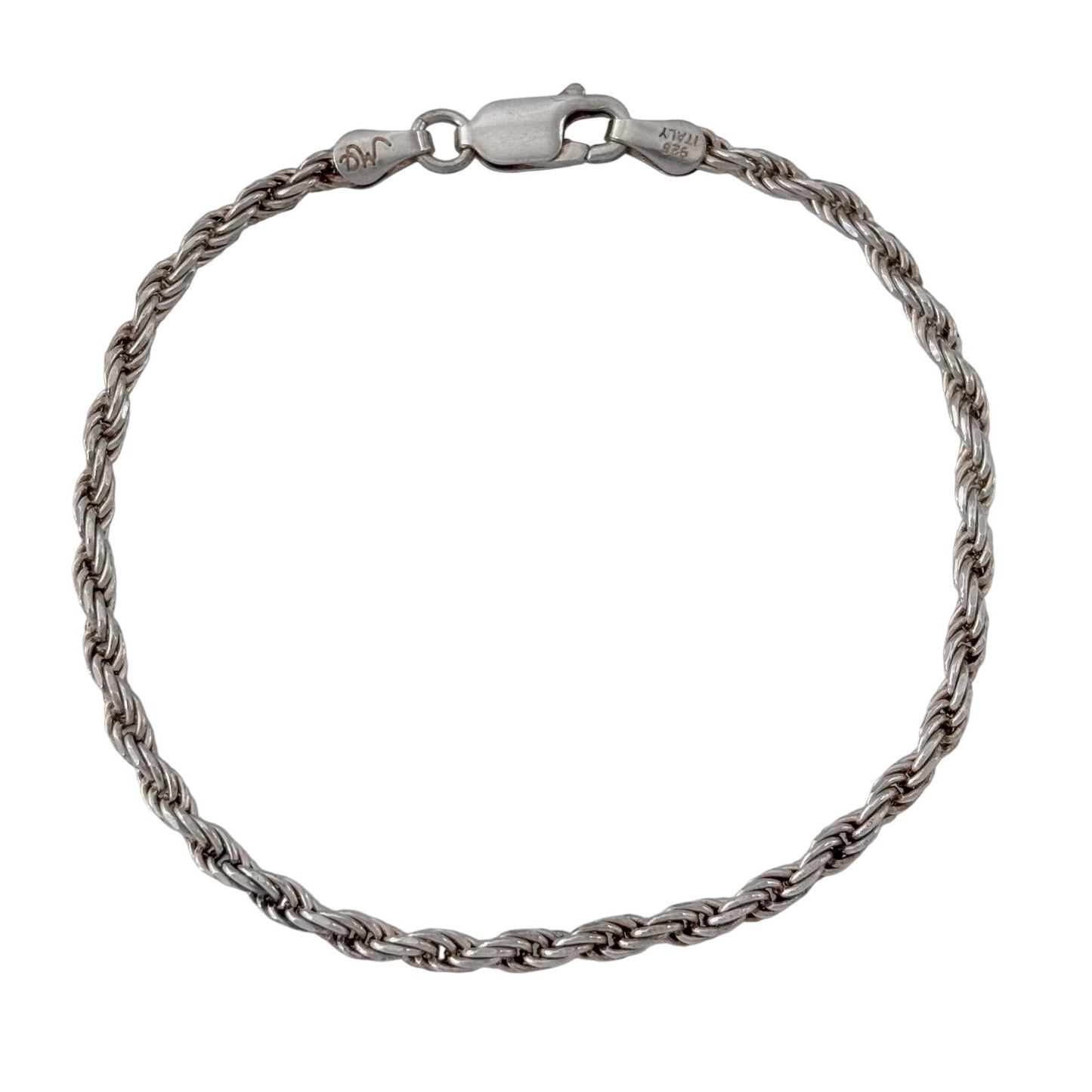 Vintage Italian Sterling Silver 925 Rope Chain Bracelet 6.75"