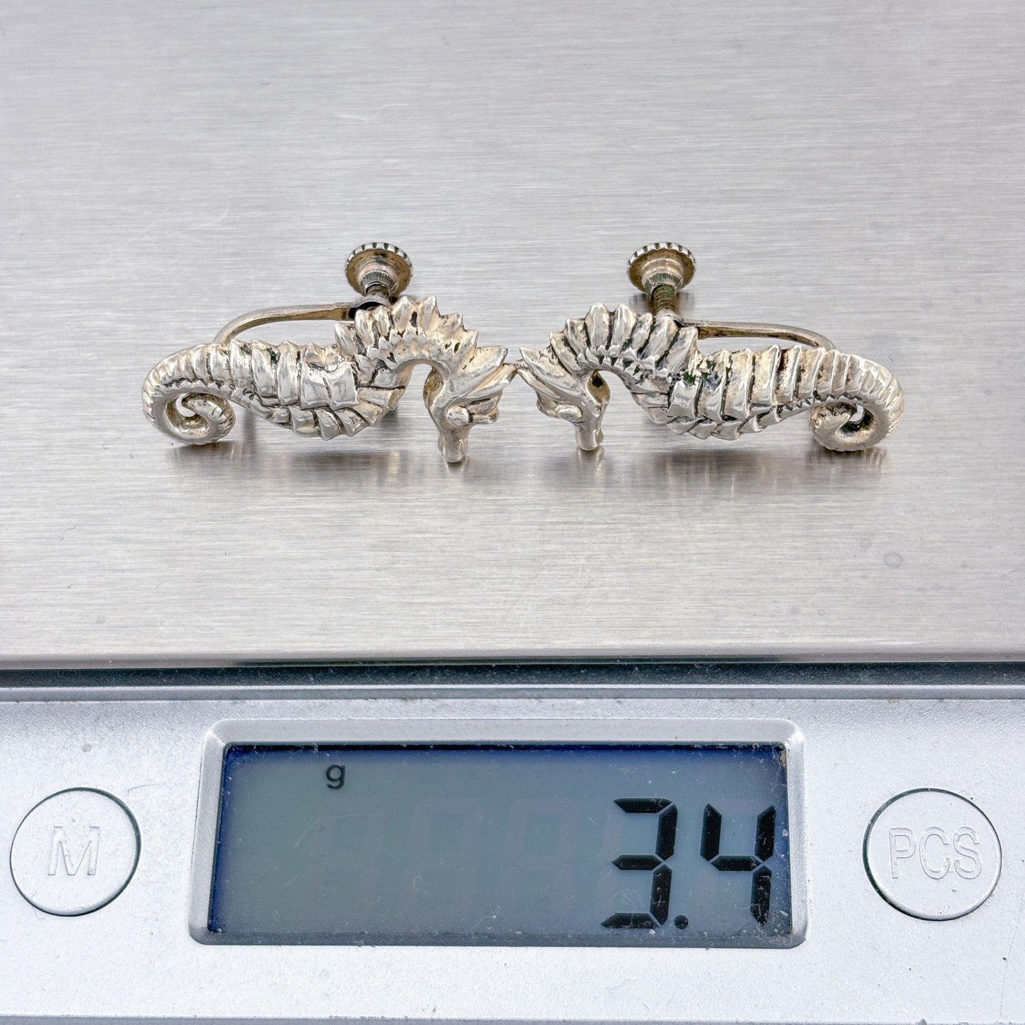 Vintage Sterling Silver 925 Seahorse Screwback Earrings